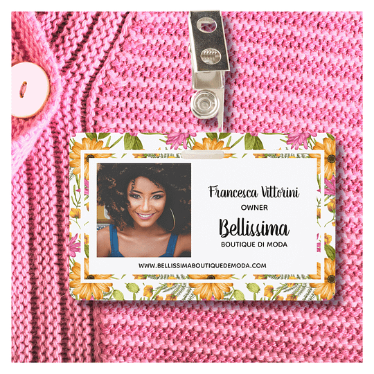 Business Employee Badge - Bellissima Elegant Pink Yellow Floral Business
