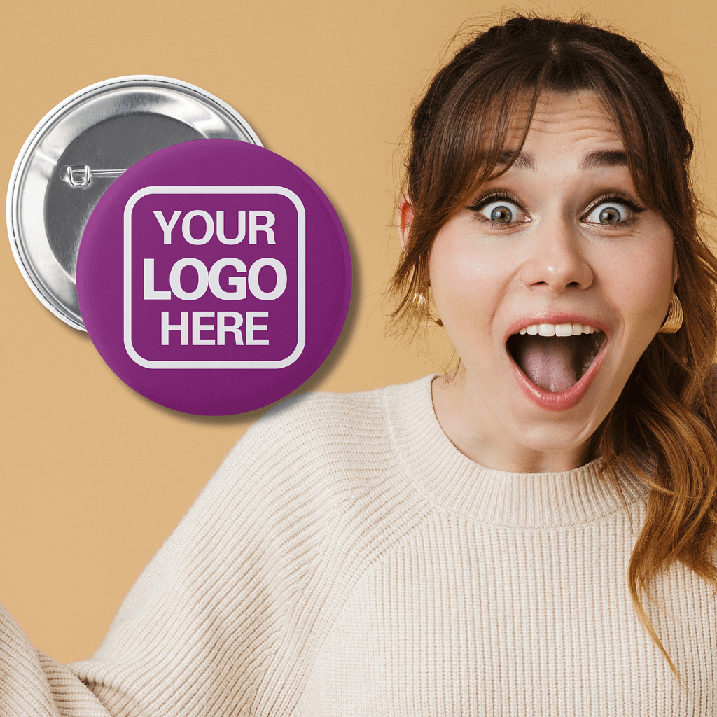 Customize this modern magenta Button by adding your Logo and create your own Promotional Products for your Business