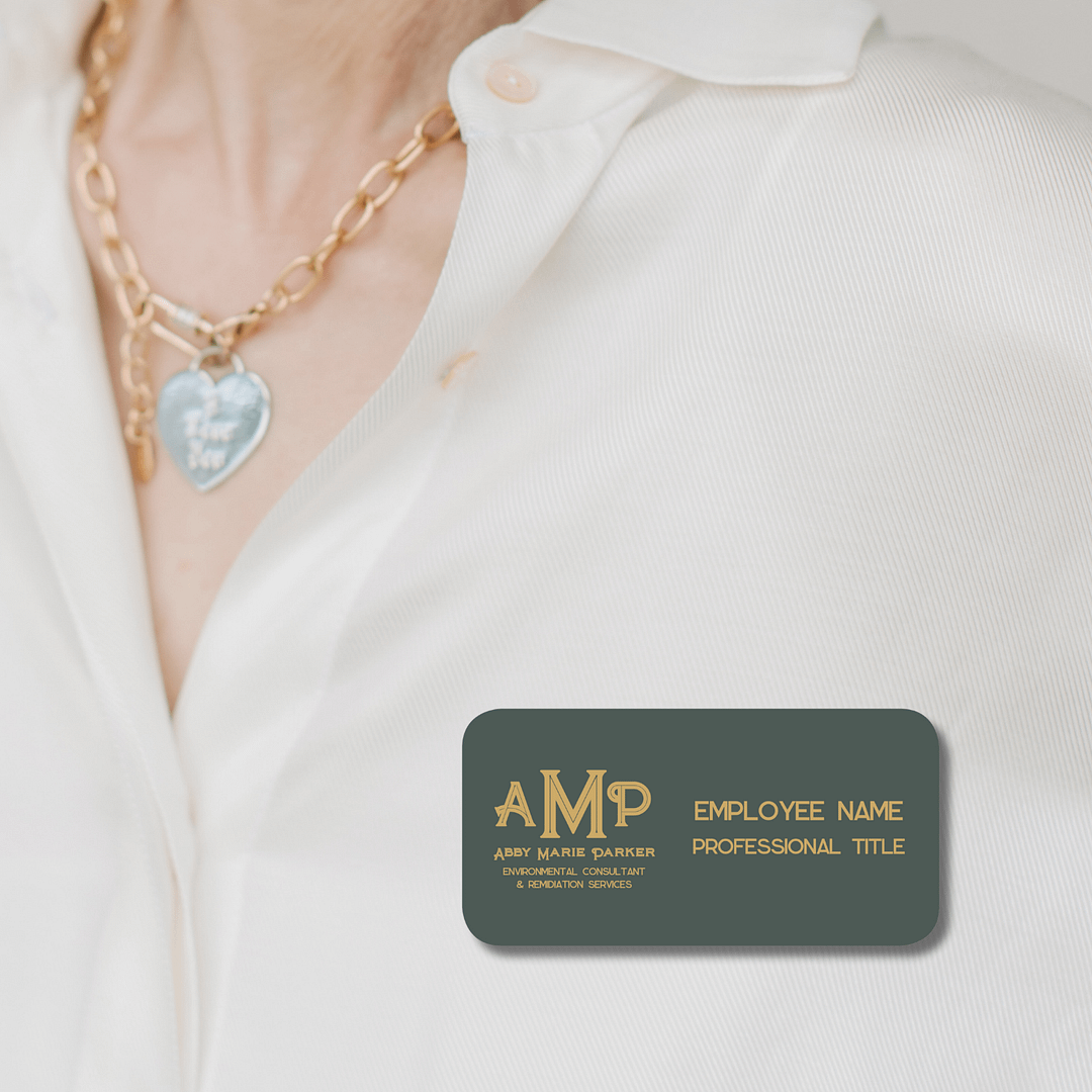 Green and Gold 3 Letter Monogram Business Employee Name Tag