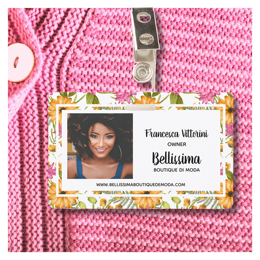 Business Employee Badge - Bellissima Elegant Pink Yellow Floral Business