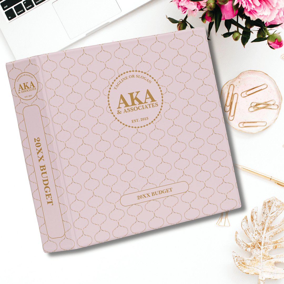 Elegant Pink Gold Trellis Monogram Custom Business 3 Ring Binder