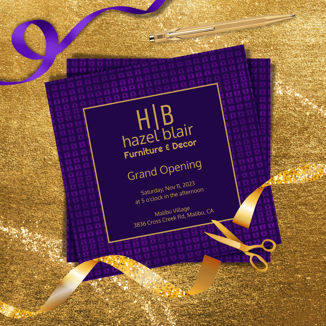 Grand Opening Purple and Gold Monogrammed Business Invitation