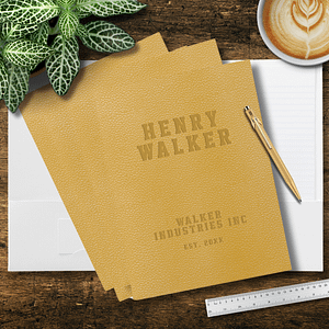 Embossed-Personalized-Yellow-Vegan-Leather-Pocket-Folder
