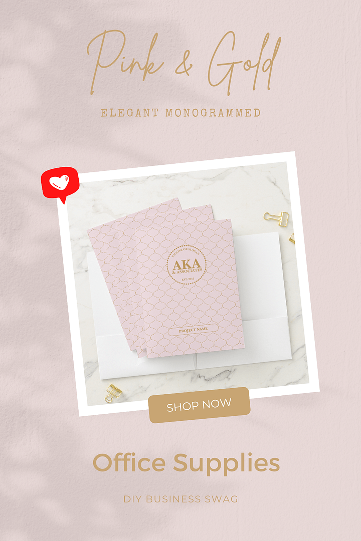 Pink and Gold Monogram Gold Trellis Business Logo Office Supplies